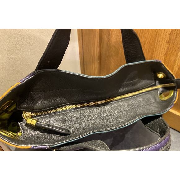 orYANY Victoria Leather Purse Tote Satchel Hobo Slouchy Bag Color Block EUC Boho - Picture 9 of 9